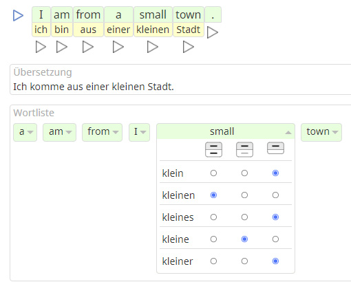 Englischer Satz mit wörtlicher Übersetzung ins Deutsche